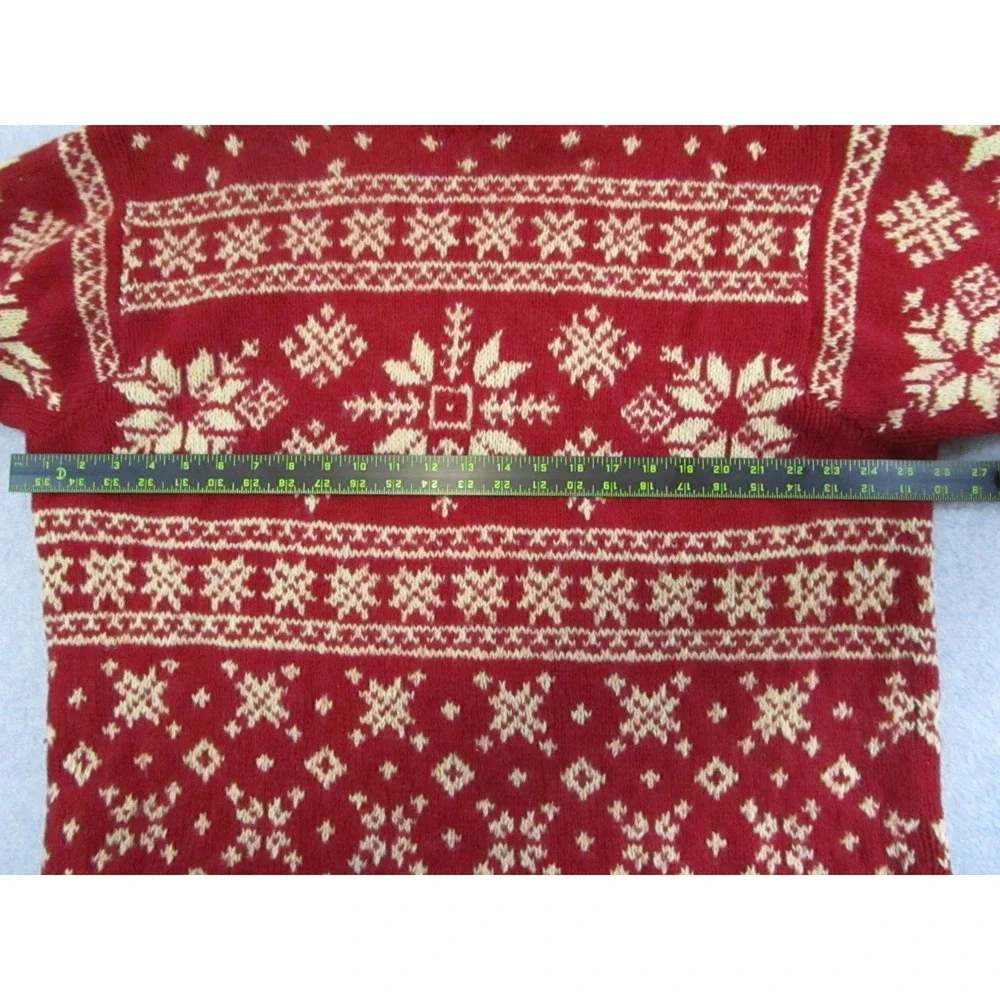 J. CREW  Sweater Mens XL Red Oarsman Snowflake Fair Isle Nordic Hand Knit - Picture 5 of 9